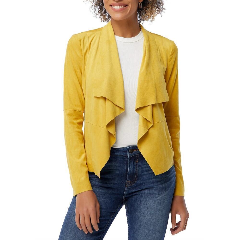 Bagatelle Faux Suede Drape Moto Jacket Blazer Open Front Yellow, Size Small
